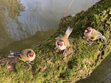 SET OF 3 SMALL RESIN GOLDFINCH BIRD GARDEN ORNAMENTS