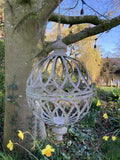LARGE RUSTIC HANGING GREY METAL ORB PLANTER GARDEN ORNAMENT