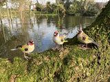 SET OF 3 SMALL RESIN GOLDFINCH BIRD GARDEN ORNAMENTS