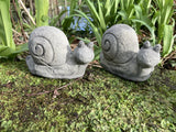 STONE GARDEN PAIR OF SMALL SNAIL ORNAMENTS STATUES