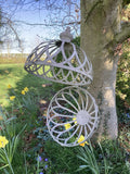 LARGE RUSTIC HANGING GREY METAL ORB PLANTER GARDEN ORNAMENT
