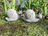 STONE GARDEN PAIR OF SMALL SNAIL ORNAMENTS STATUES