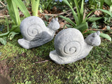 STONE GARDEN PAIR OF SMALL SNAIL ORNAMENTS STATUES