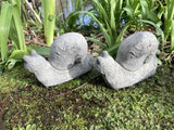 STONE GARDEN PAIR OF SMALL SNAIL ORNAMENTS STATUES