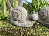 STONE GARDEN PAIR OF SMALL SNAIL ORNAMENTS STATUES