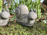 STONE GARDEN PAIR OF SMALL SNAIL ORNAMENTS STATUES