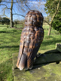BROWN COLOURED METAL OWL BIRD STATUE GARDEN ORNAMENT