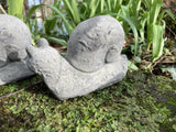 STONE GARDEN PAIR OF SMALL SNAIL ORNAMENTS STATUES