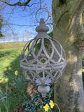 RUSTIC HANGING GREY METAL ORB PLANTER GARDEN ORNAMENT