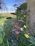 TALL BROWN METAL TOADSTOOL / MUSHROOM CLUSTER STAKE GARDEN ORNAMENT