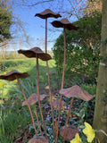 TALL BROWN METAL TOADSTOOL / MUSHROOM CLUSTER STAKE GARDEN ORNAMENT