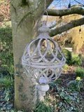 RUSTIC HANGING GREY METAL ORB PLANTER GARDEN ORNAMENT