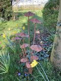 TALL BROWN METAL TOADSTOOL / MUSHROOM CLUSTER STAKE GARDEN ORNAMENT