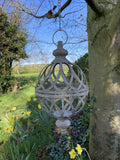 RUSTIC HANGING GREY METAL ORB PLANTER GARDEN ORNAMENT