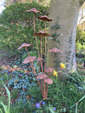 TALL BROWN METAL TOADSTOOL / MUSHROOM CLUSTER STAKE GARDEN ORNAMENT