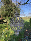 RUSTIC HANGING GREY METAL ORB PLANTER GARDEN ORNAMENT