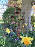 TALL BROWN METAL TOADSTOOL / MUSHROOM CLUSTER STAKE GARDEN ORNAMENT