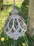 RUSTIC HANGING GREY METAL ORB PLANTER GARDEN ORNAMENT