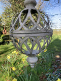 RUSTIC HANGING GREY METAL ORB PLANTER GARDEN ORNAMENT