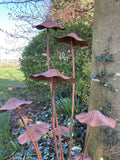 TALL BROWN METAL TOADSTOOL / MUSHROOM CLUSTER STAKE GARDEN ORNAMENT