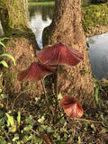 RED METAL LUSTRE  TOADSTOOL / MUSHROOM 3 CLUSTER STAKE GARDEN ORNAMENT