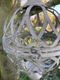RUSTIC HANGING GREY METAL ORB PLANTER GARDEN ORNAMENT