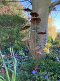 TALL BROWN METAL TOADSTOOL / MUSHROOM CLUSTER STAKE GARDEN ORNAMENT