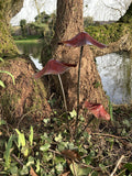 RED METAL LUSTRE  TOADSTOOL / MUSHROOM 3 CLUSTER STAKE GARDEN ORNAMENT