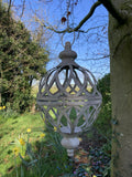 RUSTIC HANGING GREY METAL ORB PLANTER GARDEN ORNAMENT