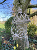 RUSTIC HANGING GREY METAL ORB PLANTER GARDEN ORNAMENT