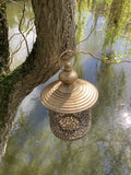 GOLD METAL HANGING LANTERN CANDLE HOLDER GARDEN / INDOOR ORNAMENT