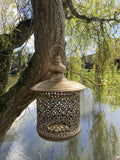 GOLD METAL HANGING LANTERN CANDLE HOLDER GARDEN / INDOOR ORNAMENT