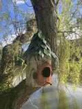 COLOURED METAL HANGING LEAFY BIRD HOUSE GARDEN ORNAMENT