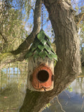 COLOURED METAL HANGING LEAFY BIRD HOUSE GARDEN ORNAMENT