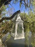 HANGING WHITE METAL / GLASS SQUARE LANTERN GARDEN / INDOOR ORNAMENT