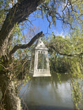 HANGING WHITE METAL / GLASS SQUARE LANTERN GARDEN / INDOOR ORNAMENT