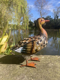 COLOURED METAL DUCK BIRD STATUE GARDEN / POND ORNAMENT