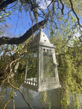HANGING WHITE METAL / GLASS SQUARE LANTERN GARDEN / INDOOR ORNAMENT