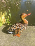 COLOURED METAL DUCK BIRD STATUE GARDEN / POND ORNAMENT