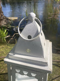 HANGING WHITE METAL / GLASS SQUARE LANTERN GARDEN / INDOOR ORNAMENT