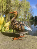 COLOURED METAL DUCK BIRD STATUE GARDEN / POND ORNAMENT