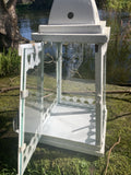 HANGING WHITE METAL / GLASS SQUARE LANTERN GARDEN / INDOOR ORNAMENT