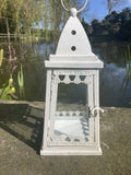 HANGING WHITE METAL / GLASS SQUARE LANTERN GARDEN / INDOOR ORNAMENT