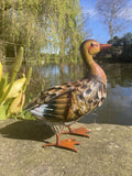 COLOURED METAL DUCK BIRD STATUE GARDEN / POND ORNAMENT