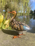 COLOURED METAL DUCK BIRD STATUE GARDEN / POND ORNAMENT