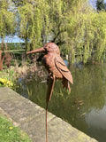 METAL GARDEN KINGFISHER ON REED / BULRUSH STAKE ORNAMENT
