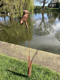 METAL GARDEN KINGFISHER ON REED / BULRUSH STAKE ORNAMENT
