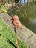 METAL GARDEN KINGFISHER ON REED / BULRUSH STAKE ORNAMENT