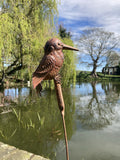 METAL GARDEN KINGFISHER ON REED / BULRUSH STAKE ORNAMENT