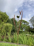 METAL GARDEN BULRUSH & MIRROR BALL / DRAGONFLY PLANT STAKE POND ORNAMENT